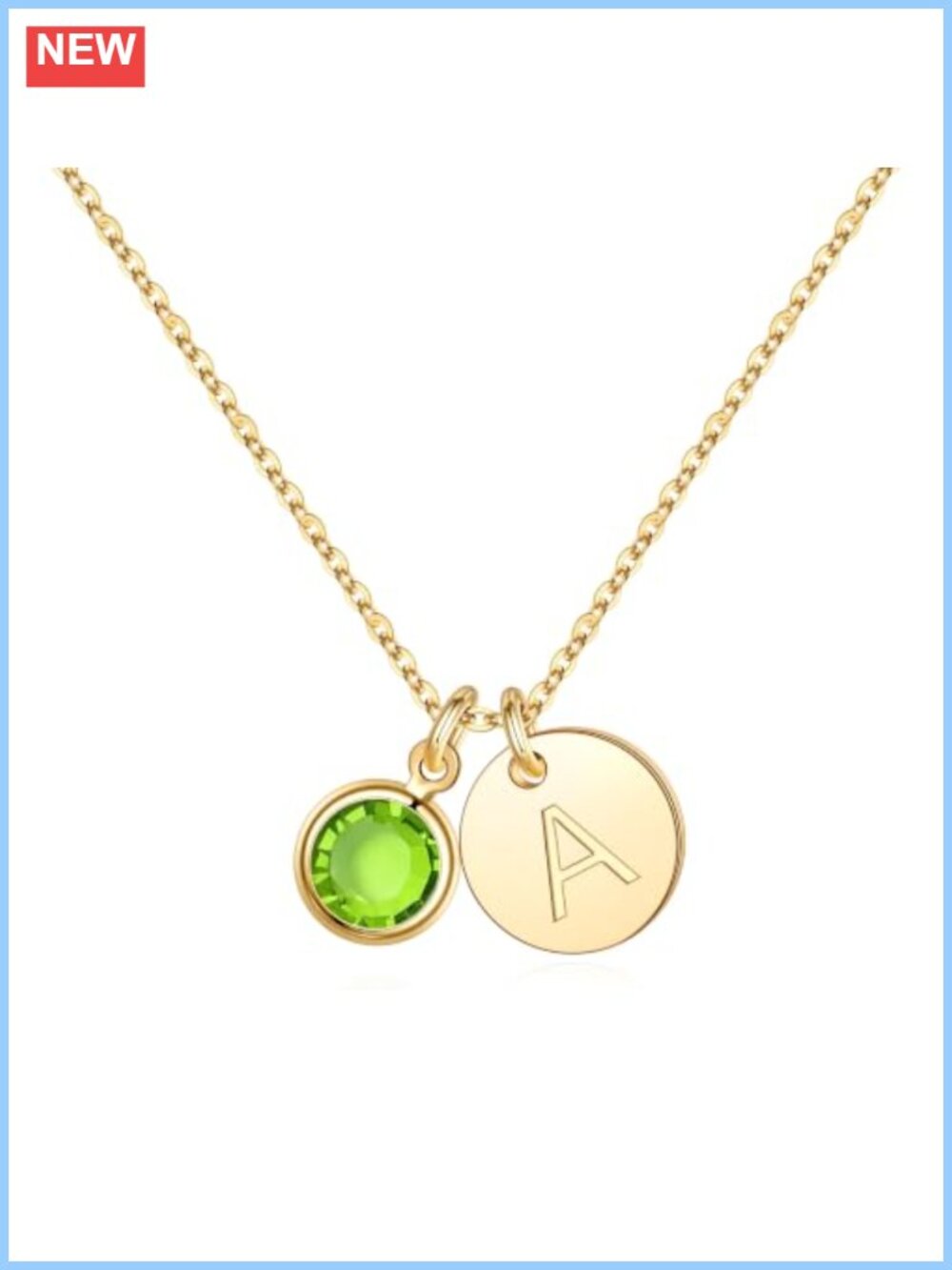 Personalized Initial Birthstone Necklace, Gold Plated Pendant, Adjustable